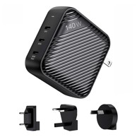 INVZI GanHub punjač, 3x USB-C, 140W, EU/UK/AU/US, crni