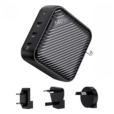 INVZI GanHub punjač, 3x USB-C, 140W, EU/UK/AU/US, crni