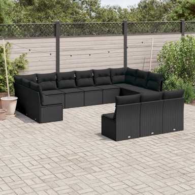 13-dijelni set vrtnih sofa s jastucima poliratan crni
