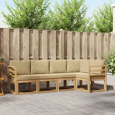Set vanjskih sofa s jastukom, 5 kom, bijelo-bež