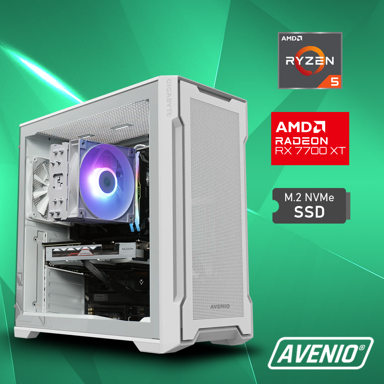 AVENIO Stolno računalo Vector White / AMD Ryzen 5 8400F, 16GB, 512GB SSD, RX 7700 XT, Windows 11 Pro