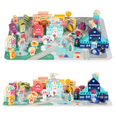 ECOTOYS Drveni grad od kockica, 121 komad