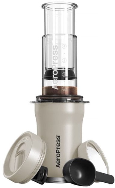 AEROPRESS Go Plus set aparata za kavu s termo šalicom, 45 papirnatih filtera, sklopivom miješalicom i mjernom posudom
