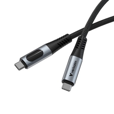 VERBATIM Sync & Charge kabel USB-C na USB-C, USB4, 240 W, 40 Gbps, s prikazom, 120 cm