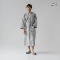 LINEN TALES Svijetlo sivi kućni ogrtač veličine L/XL Honeycomb