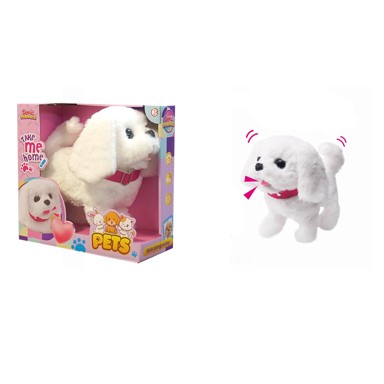 Plišani psić, na baterije, 25cm, laje, bijeli