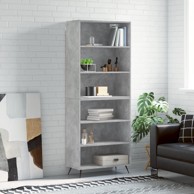 Visoka komoda siva betona 69,5x32,5x180 cm konstruirano drvo