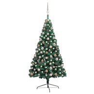 Božićno drvce umjetno, polovica, osvijetljeno zelena, 150 cm, rose gold kuglice
