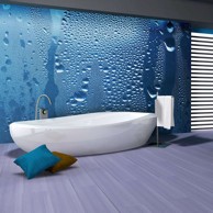 Foto tapeta Water drops on blue glass 200x154