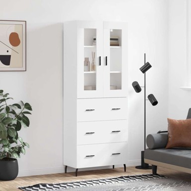 Visoka komoda bijela 69 5x34x180 cm konstruirano drvo , ladice