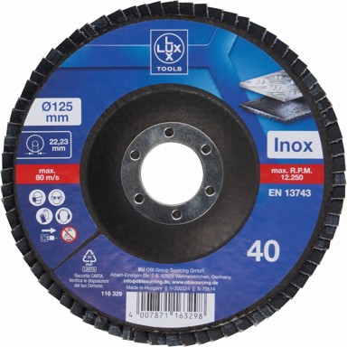 LUX TOOLS Brusna ploča, lamelirana, 115 mm, K40, za metal