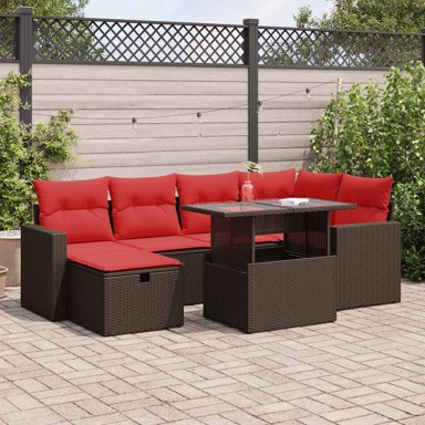 7-dijelni set vrtnih sofa od poliratana s jastucima, crni bagrem