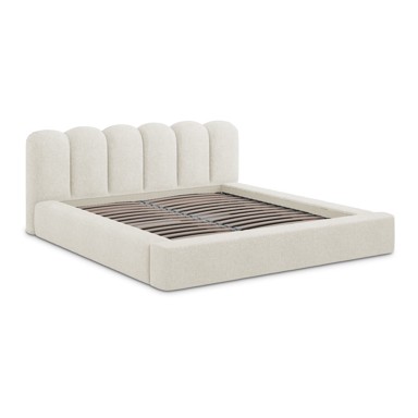 MAKAMII Tapecirani bračni krevet s prostorom za odlaganje s podnicom, Mano 160x200 cm, krem