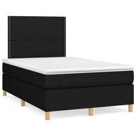 Krevet Box Spring s madracem i LED, 120 x 190 cm, od tkanine, crni