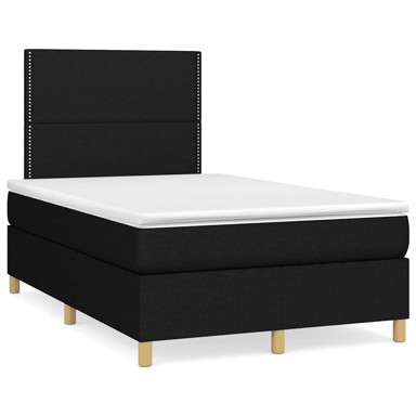 Krevet Box Spring s madracem i LED, 120 x 190 cm, od tkanine, crni