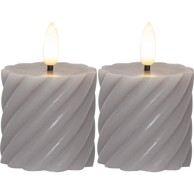 STAR TRADING Set od 2 sive voštane LED svijeće Flamme Swirl, visina 7,5 cm