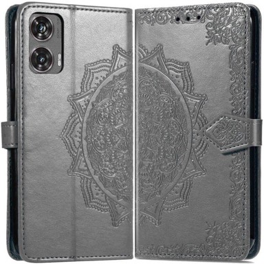 Preklopna maskica za Motorola Moto G85, mandala, siva