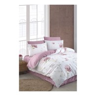 MILA HOME Posteljina Floral 160x220 cm za krevet za jednu osobu/produženi krevet s uključenom plahtom 3-dijelna bijela/ružičasta