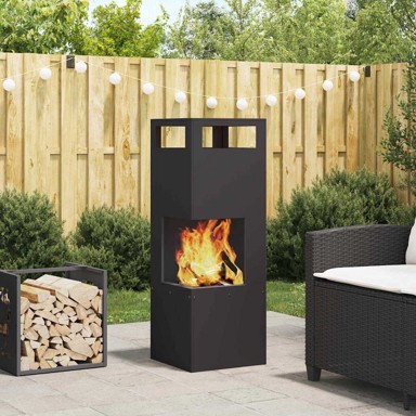 Kamin, 35 x 35 x 100 cm, čelični, crni