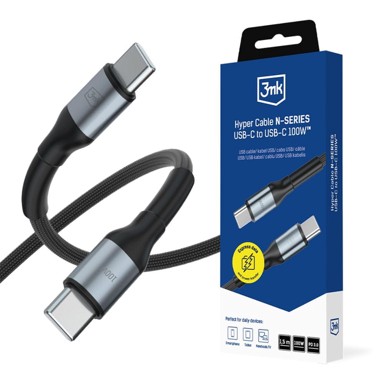 Dodatna oprema - 3mk hyper kabel N-SERIES c na c 1,5 m PD 3.0 QC 3.0 20 V/5 A 100 W, crni