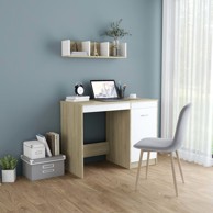 Radni stol 100 x 50 x 76 cm od iverice, bijeli i boja hrasta