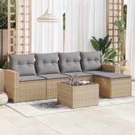 Set vrtnih sofa, 6 kom, poliratan, s jastucima, bež