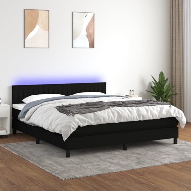 Krevet box spring s madracem LED crni 180x200 cm od tkanine