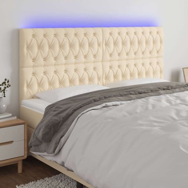 LED uzglavlje 200 x 7 x 118/128 cm od tkanine, krem