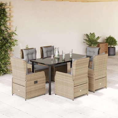 Vrtna garnitura, 7-dijelni set, od poliratana, dimenzije 160 x 80 x 74 cm, bež i svjetlosiva