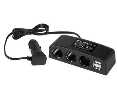 BLOW Razdjelnik auto upaljača 1× utikač / 3× utičnice + 2× USB, CS-43