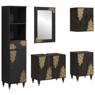 Set ormarića za kupaonicu zidni, 5 pcs, crni, čvrsto drvo manga