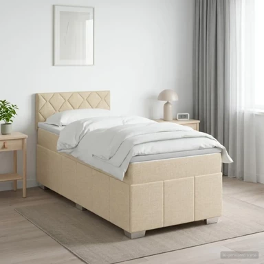 Boxspring krevet s madracem 90 x 200 cm od tkanine, dizajn s rombovima, krem