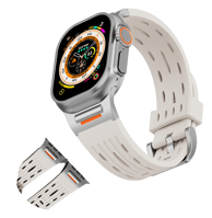 Silikonski remen s titanskim konektorima za Apple Watch Series 2–10, 42/44/45/49 mm, krem
