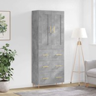 Visoka komoda siva betona 69 5x34x180 cm od konstruiranog drva