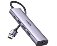 UGREEN HUB USB 3.0 na Gigabit + 3× USB 3.0 + USB-C Power Port, 1000 Mbps