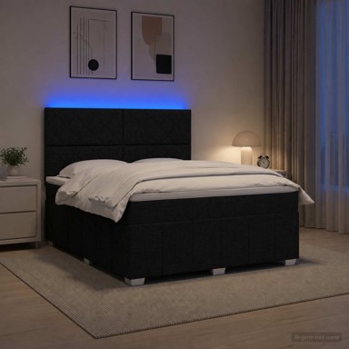 LED Okvir kreveta s madracem 180 x 200 cm od tkanine, crni
