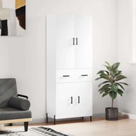 Visoka komoda bijela 69 5x34x180 cm konstruirano drvo , vrata 2 ladice