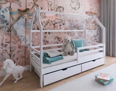 Drveni dječji krevet Lila s ladicom, 160 x 80 cm, bijeli