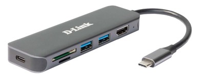 D-LINK Docking stanica DUB-2327, USB-C, 2x USB-A, 1x HDMI, 1x microSD/SD, 1x USB-C, sivi