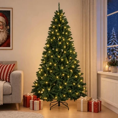 Umjetno božićno drvce s nogom, 240 cm, Ø 120 cm, PVC i metal, 2146 PVC vrhova, 300 LED lampica, toplo bijelo svjetlo, tamnozeleno