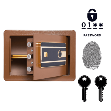 NIKCORP Biometrijski kućni sef, otisak prsta i šifra, dimenzije 25 x 35 x 25 cm, čelik, smeđa