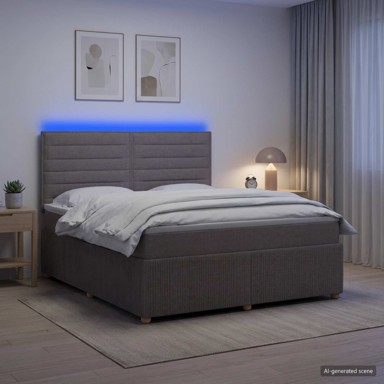 LED okvir za krevet s madracem 160 x 200 cm, tkanina, sivosmeđi