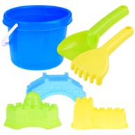 Set za pijesak kanta + lopata + grablje + kalupi