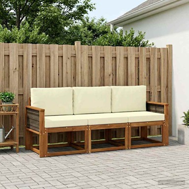 Set vanjskih sofa s jastukom, 3 pcs, prirodna i krem