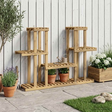 Stalak za biljke 123 x 25 x 78,5 cm od masivnog bagremovog drva, bijeli