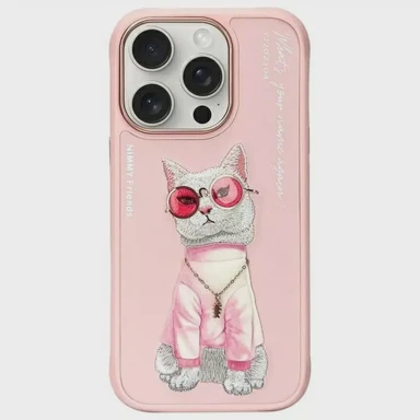 NIMMY Maskica za iPhone 16 Pro, Glasses Cool Cat, roza