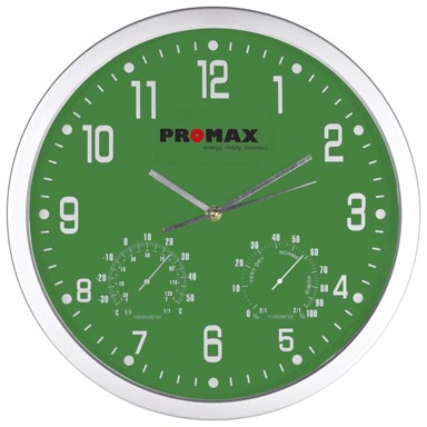 Sat, zidni, s vlagomjerom i termometrom, zeleni