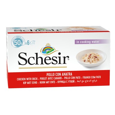 SCHESIR Cat pileći file s patkom natural multipack, konzerva 6x50 g