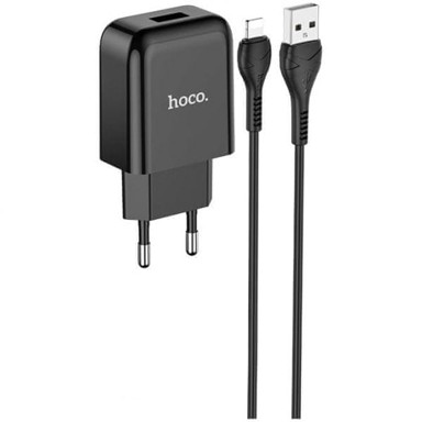 HOCO Pametni punjač N2, s USB utikačem i Lightning kabelom za punjenje, crni