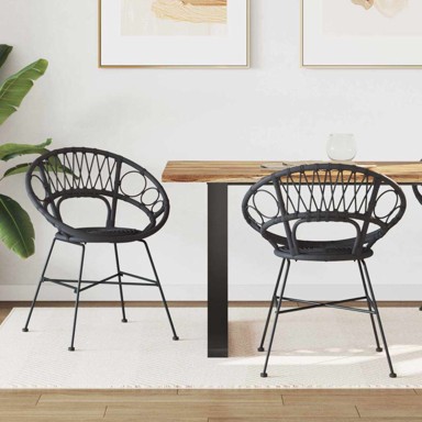 Blagovaonska stolica, set 2 kom, 65 x 55,5 x 81 cm, ratan i čelik, crna
